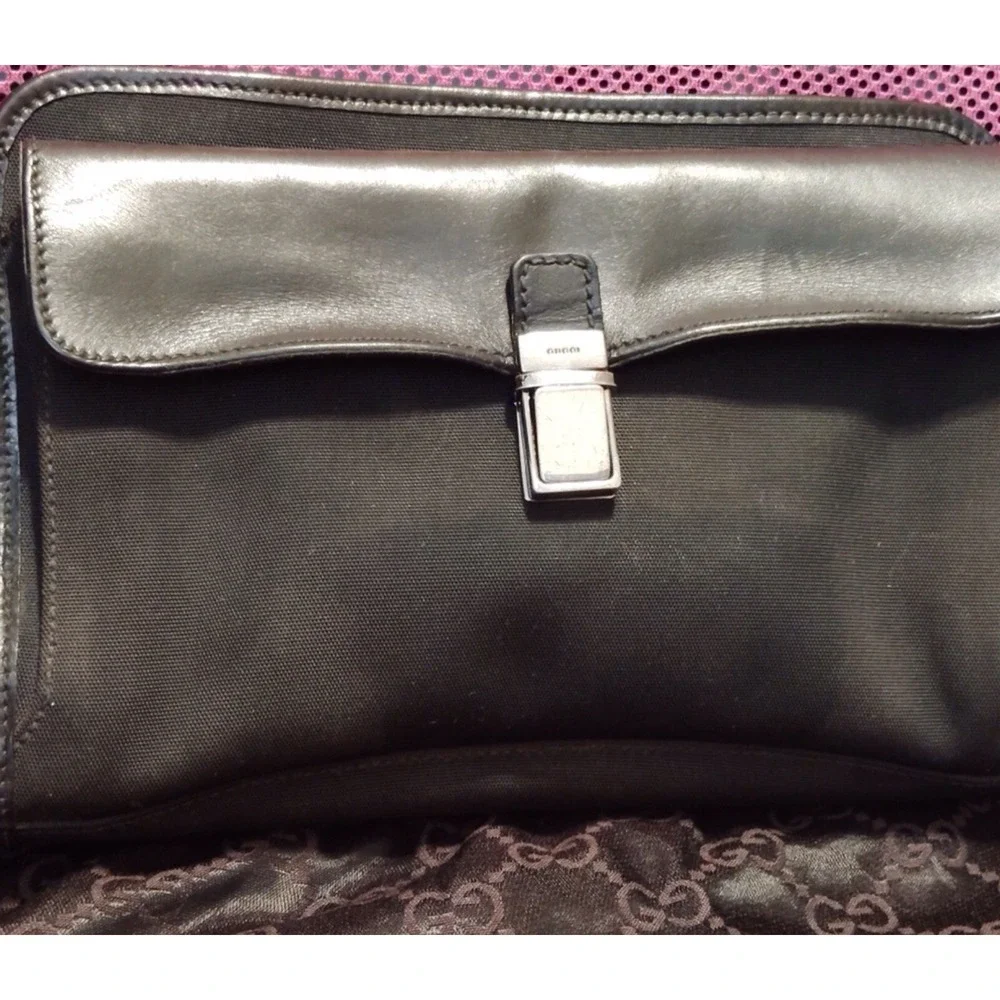 Gucci Black Nylon Leather Bag Silver Hardware Italy‎